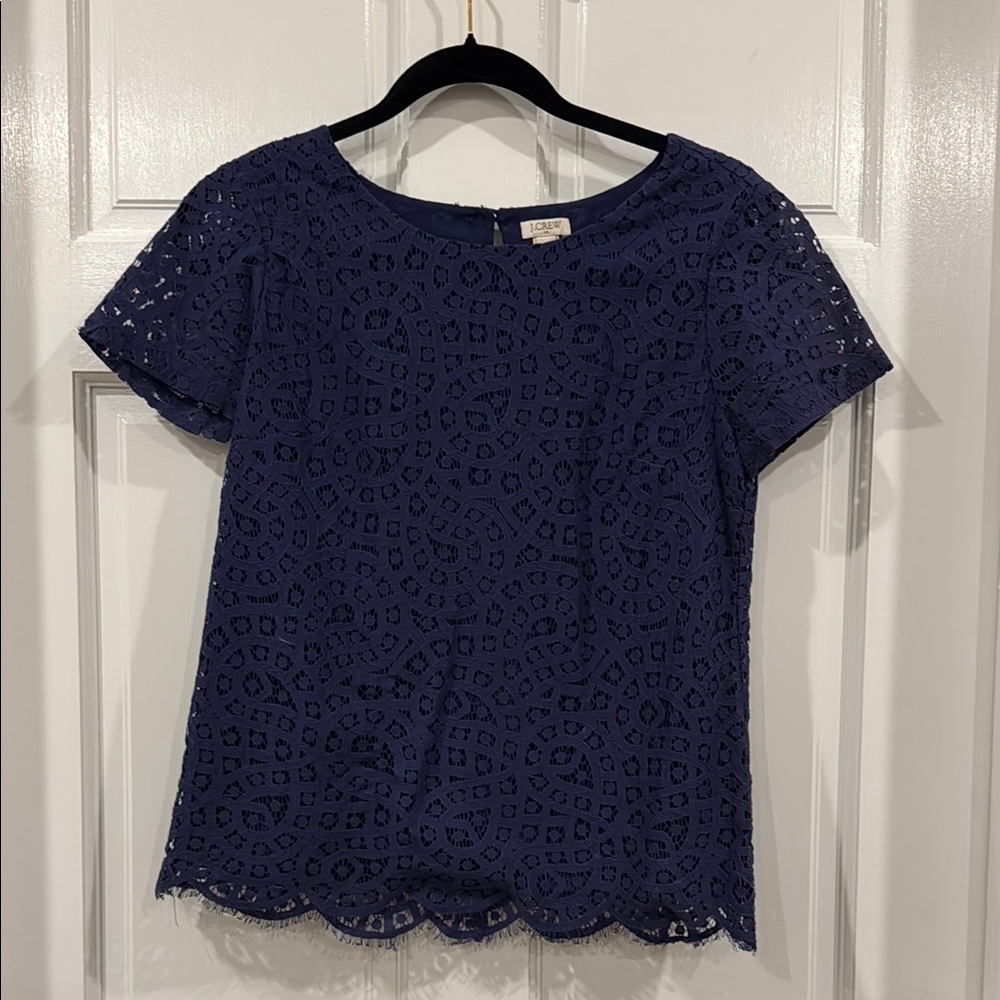 JCrew navy laced top with scalloped hem